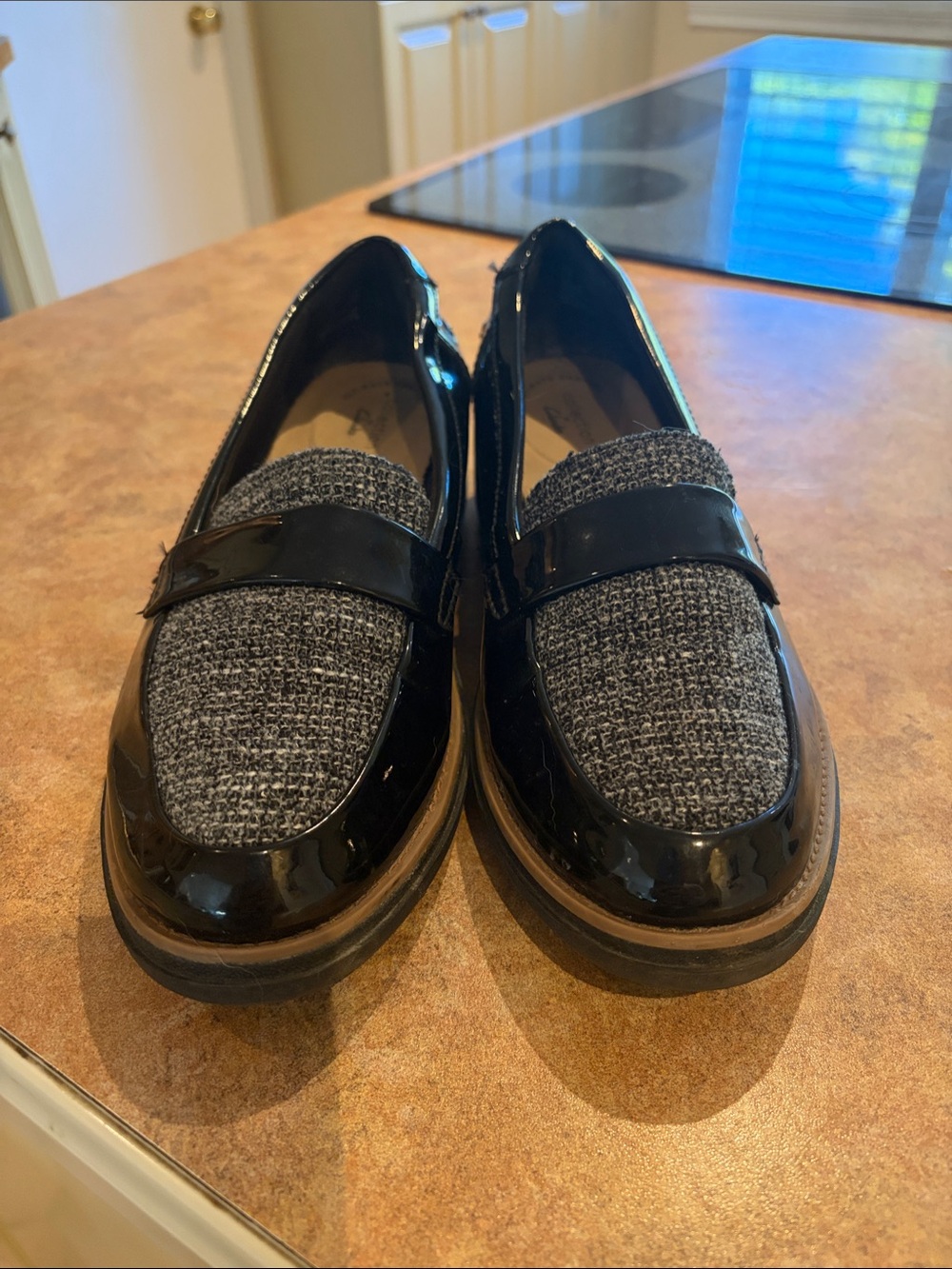 Clark’s Black Patent & Gray Tweed Women's Loafers